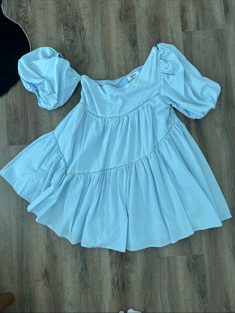 Showpo Powder Blue Puff-Sleeve Babydoll Dress
